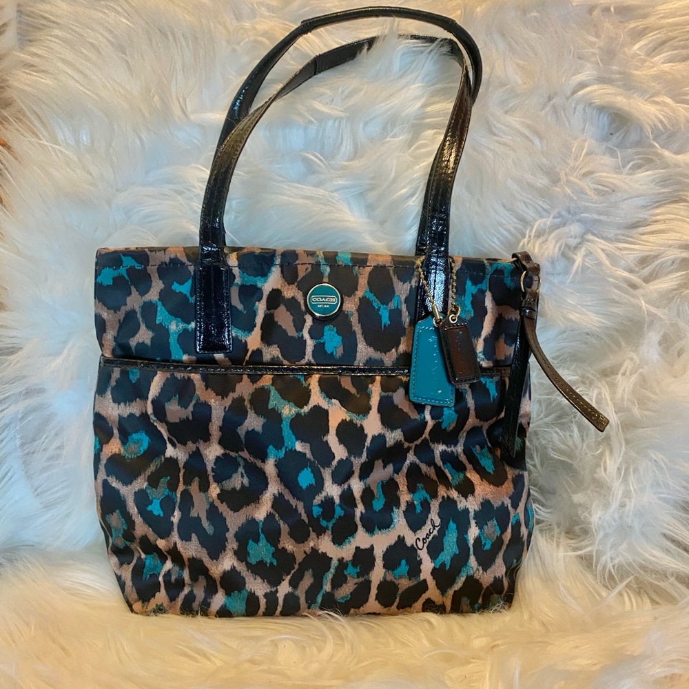 Coach Leopard Print Tote Bag - Black and Brown